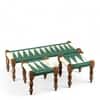 Hamilton Sheesham Wood Vintage 3 Seater Maachi Balcony Bench with 2 Stools in Green and White