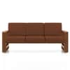 Moreno 3 Seater Solid Wood Sofa in Amber Walnut Finish and Terracotta Stripe Fabric