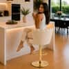 Doe Buck Luxury Beige Velvet Adjustable Bar Stool Chair with Gold Hydraulic Base