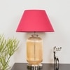 Maloto Amber Luster and Nickel Finish Table Lamp With Maroon Cotton Shade