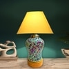 Devansh Conical  Yellow Cotton Shade  Lamp With  Wood & Mosaic Glass Base For Decoration /Office/Home/Gifting/Study For Decoration /Office/Home/Gifting/Study -(10X10X14.5) Inches -