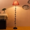 Cassia Maroon Natural Fiber Floor Lamp with Black Iron Base