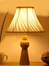 Devansh Off-White Cotton Vintage Cross Pleated Lamp With Wood Base (12X19.25)