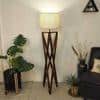 Ignis Wooden Floor Lamp with Brown Base and Jute Fabric Lampshade