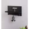 MDF Wood Wall Shelf with 3 Key Hooks in Black Colour