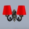 Devansh Metal Electric Wall Light in Antique Gold Colour with Red Shade Count of 2 Lights