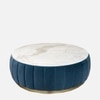 Brit Round Upholstered Coffee Table With Ms Base In Gold Colour & White Stone Top