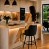 Doe Buck Luxury Faux Leather Counter Height Bar Stool in Black Colour
