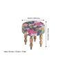 Roswell Sheesham Wood Mid Century Round Set of 2 Stools in Fruit Print Blue Kantha Upholstery