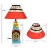 Turquoise Blue Lamp Embellished with Dhokra Brass Tiles & Red Shade