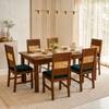 Globally Indian Lucien Solid Sheesham Wood 6 Seater Dining Table Set 6 Chairs Teal Blue