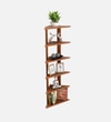Bluewud Wudville Braine Engineered Wood Wall Mount Corner Shelf, Display Rack, (6 Tringle Shelves - Walnut)