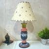 Pillar Dotted Pink Stone Wooden Table Lamp in Multicolor