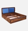 LotusSheesham Solid Wood King  Size Upholstered Bed With Box Storage (Provincial Teak Finish)