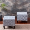 Slub Jacquard Wooden Seating Stool in Blue Color Set of 2