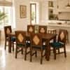 Globally Indian Laurent Solid Sheesham Wood 6 Seater Dining Table Set 6 Chairs Teal Blue