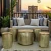 Royal Metal Coffee Table with 4 Stools in Gold Finish Set of 5