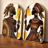 African Tribal Warrior Wall Art Painting Set of 2 with Gold Frame 16 x 24 Inch