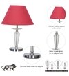 Viso Chrome Finish Metal And Clear Crystal Glass Table Lamp With Maroon Cotton Shade