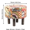 Collio Solid Wood Pouffee in Multicolour Patch Kantha Fabric