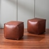Cube Collection Tan Faux Leather Pouf Ottoman Set Of 2