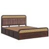 Floral Solid Wood King Size Hydrulic Storage Bed In Walnut Finish Brown 72x78 inch
