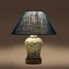 Devansh Conical Turquoise Jute Shade Lamp With Wood & Mosaic Glass Base For Decoration/Office/Home/Gifting/Study For Decoration/Office/Home/Gifting/Study -(10X10X14.5) Inches -A