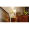 Jet Brown Wooden Table Lamp with White Fabric Lampshade