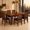 Globally Indian Arunika Solid Sheesham Wood 6 Seater Dining Table Set 6 Chairs Navy Blue