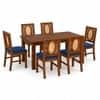Globally Indian Bastien Solid Sheesham Wood 6 Seater Dining Table Set 6 Chairs Navy Blue
