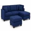 Nova 3 Seater L Shaped Sectional Sofa Right Chaise and Ottoman Blue