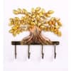 Metal Handpainted Golden Tree Key Holder with 4 Hooks