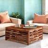 Kingsville Sheesham Wood Contemporary Square Coffee Table In Natural Teak Finish