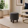 Doe Buck Velvet Round Ottoman Stool in Grey Colour with Wooden Legs