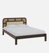 Rattan Solid Wood King  Size Bed Without Storage (Walnut Finish)