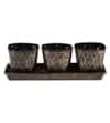 Metal Table Planters With Tray Set Of 4 In Black And Gold Colour