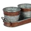 Metal Table Planters With Tray Set Of 4 In Brown And Silver Colour