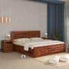 Shashi Solid Wood Queen Size Bed With Box & Front Drawer Storage Bed In Honey Oak Finish