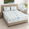White Floral 400 TC Cotton Fitted Super King Size Bedsheet With 2 Pilllow Covers  Threads