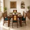 Globally Indian Fleur Solid Sheesham Wood 6 Seater Dining Table Set 6 Chairs Teal Blue