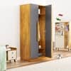 Hexa Red Wooden 4 Door Wardrobe with Hanging Space in Giant Wood and Slate Grey Colour