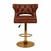 Doe Buck Verona Faux Leather Adjustable Bar Stool in Brown Colour with Gold Base