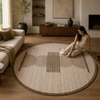 Handmade Round Wool Rug Modern Minimalist Beige 8 Feet Carpet