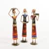 Desert Art Metal Handpainted Rural Lady Showpiece Set of 3 in Red Colour