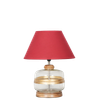 VARELLO Clear Glass Table Lamp with Gold Accent and Wood Base Maroon Shade