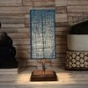 Emmett Turquoise Jute lamp with Square Brown Wood Base