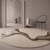 Handmade Round Wool Rug Modern Abstract Wave Brown Beige 4 Feet Carpet