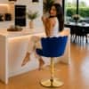 Doe Buck Luxury Blue Velvet Adjustable Bar Stool Chair with Gold Hydraulic Base