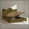 Solara Wave Luxe Queen Size Bed in velvet With Oak wood Frame & Hydraulic Storage