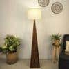 Monolith Wooden Floor Lamp with Brown Base and Jute Fabric Lampshade